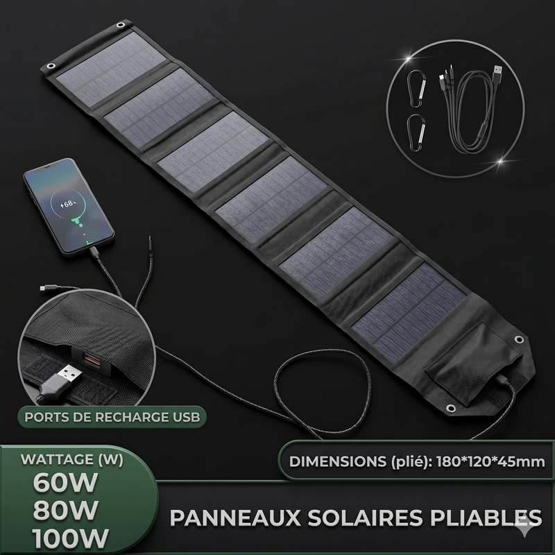 Panneau Solaire Pliant — Utilisation bivouac et trek
