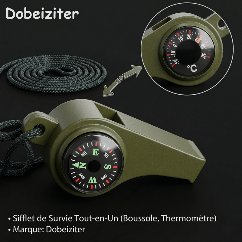Sifflet 3-en-1 Vert — Format EDC randonnée et camping