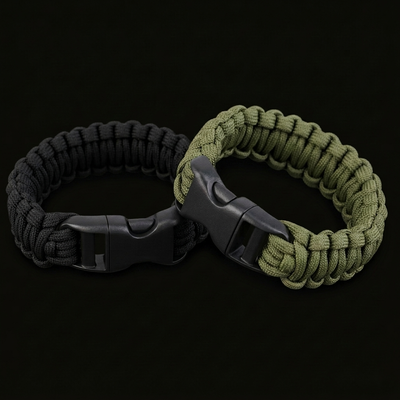 Bracelets paracorde 7 brins de survie, coloris noir et vert, boucle à clip SURVIVRA