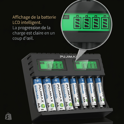 Chargeur 8 Emplacements — Compatible Ni-MH et Ni-Cd certifié CE