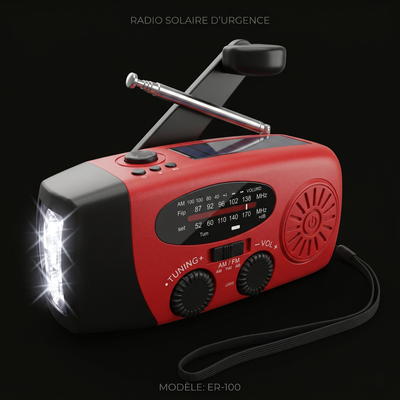 Radio de Survie Solaire — Détail panneau solaire intégré
